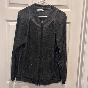 Lulu-B Womens Black White Marled Full Zip Mock Neck Cotton Sweater Large Natural